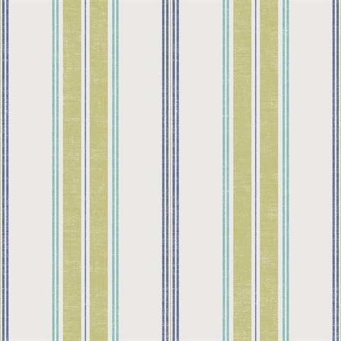 White, Green & Blue Commercial Traditional Stripe Wallpaper
