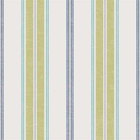 White, Green & Blue Commercial Traditional Stripe Wallpaper