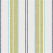 White, Green & Blue Commercial Traditional Stripe Wallpaper