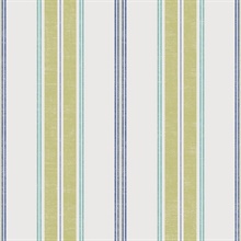 White, Green & Blue Commercial Traditional Stripe Wallpaper