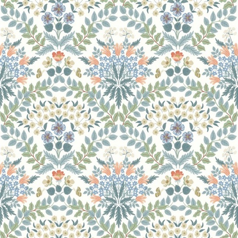 White & Green Bramble Abtract Floral Leaf Wallpaper