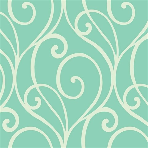 White & Green Commercial Modern Scroll Wallpaper