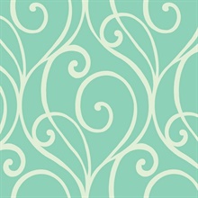 White & Green Commercial Modern Scroll Wallpaper