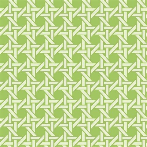 White & Green Commercial Wicker Geometric Wallpaper