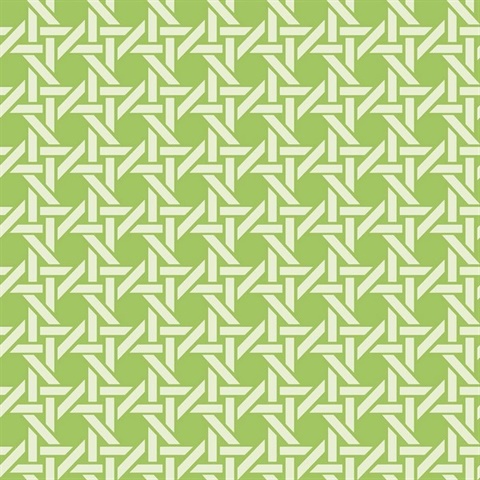 White & Green Commercial Wicker Geometric Wallpaper