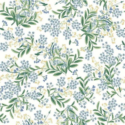 White & Green Cornflower Floral Blooms Wallpaper