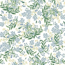 White &amp; Green Cornflower Floral Blooms Wallpaper