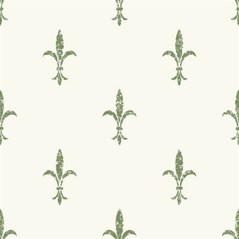 White & Green Fleur De Lis Wallpaper