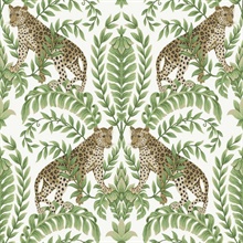White & Green Jungle Leopard & Leaf Wallpaper