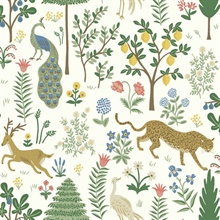 White &amp; Green Menagerie Animal Forest Themed Wallpaper