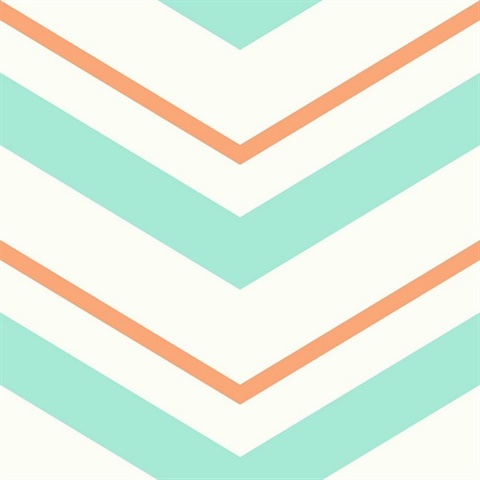 mint green and coral chevron wallpaper