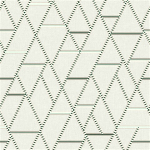 White & Green Pathways Geometric Triangle on Linen Wallpaper