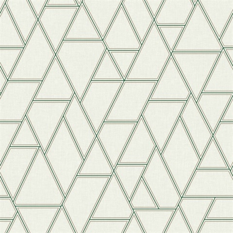 White & Green Pathways Geometric Triangle on Linen Wallpaper