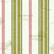 White, Green & Pink Commercial Island Stripe Wallpaper