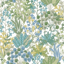 White &amp; Green Sketchy Botanical Leaf  Wallpaper