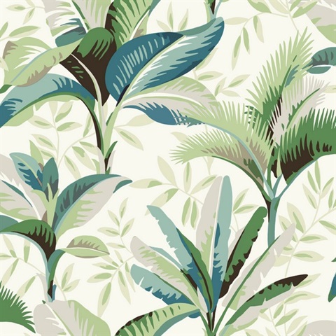 White & Green Summerhouse Bright Floral Leaf Wallpaper