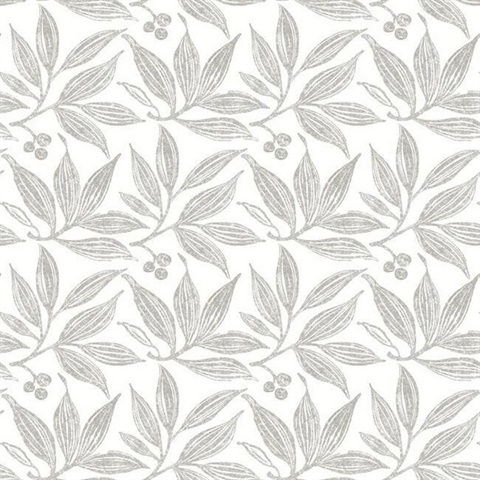 White & Grey Chokeberry Tree Block Print Wallpaper
