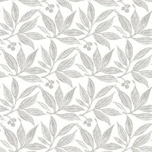 White &amp; Grey Chokeberry Tree Block Print Wallpaper