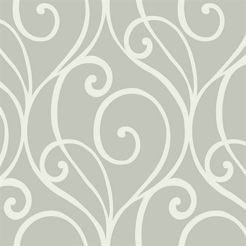 White & Grey Commercial Modern Scroll Wallpaper