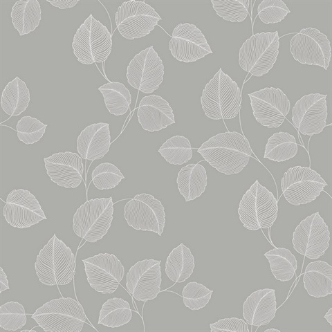 White & Grey Linework Leaves Wallpaper