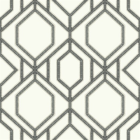 White &amp; Grey Sawgrass Trellis Geometric Hexagon Wallpaper