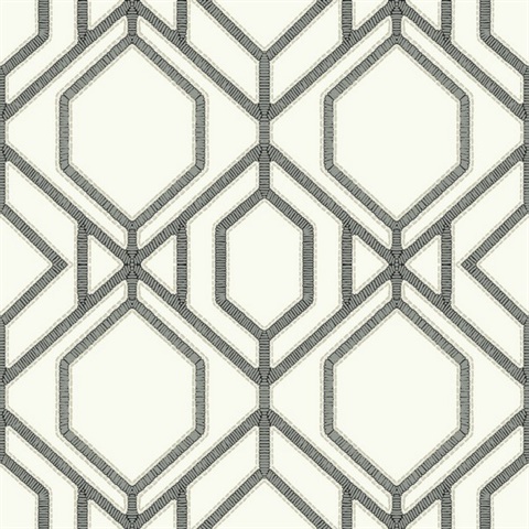 White &amp; Grey Sawgrass Trellis Geometric Hexagon Wallpaper