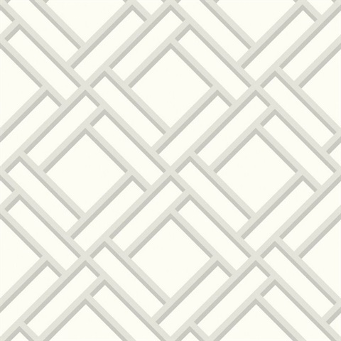 White, Grey & Silver Geometric Block Trellis Wallpaper