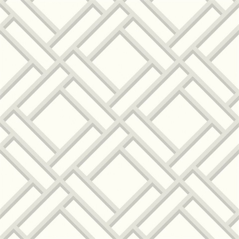 White, Grey & Silver Geometric Block Trellis Wallpaper