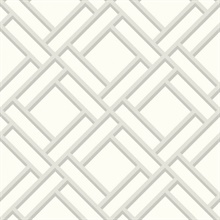 White, Grey & Silver Geometric Block Trellis Wallpaper