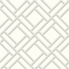 White, Grey & Silver Geometric Block Trellis Wallpaper