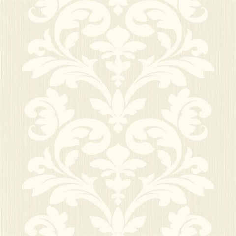 White Large Print Damask Wallpaper