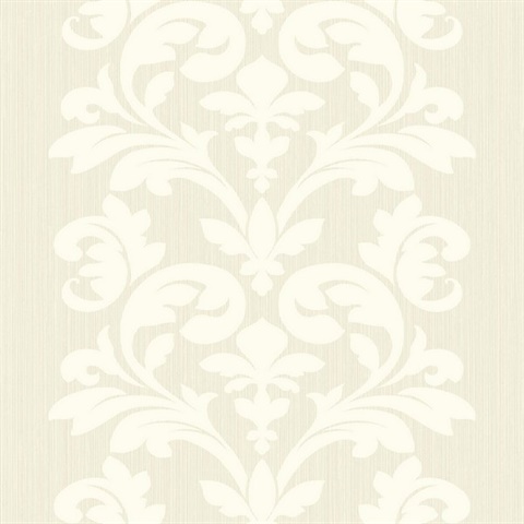 White Large Print Damask Wallpaper