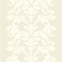 White Large Print Damask Wallpaper