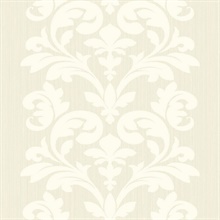 White Large Print Damask Wallpaper