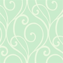 White & Light Green Commercial Modern Scroll Wallpaper