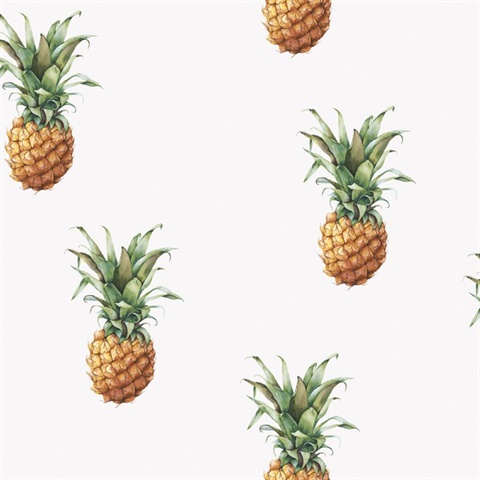 White Medium Sized Illusatrated Pineapples Wallpaper