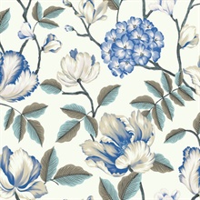 White Morning Garden Tulip & Hydrangea Floral Wallpaper