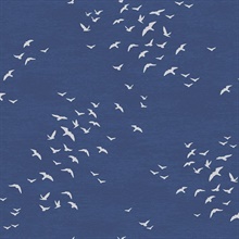 White & Navy Blue Coastal Birds FLying South Wallpaper