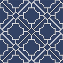 White & Navy Blue Lattice Geometric Wallpaper