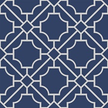 White & Navy Blue Lattice Geometric Wallpaper