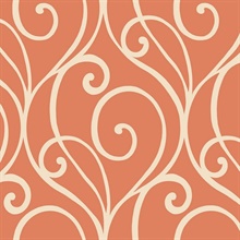 White & Orange Commercial Modern Scroll Wallpaper