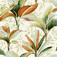 White & Orange Summerhouse Bright Floral Leaf Wallpaper