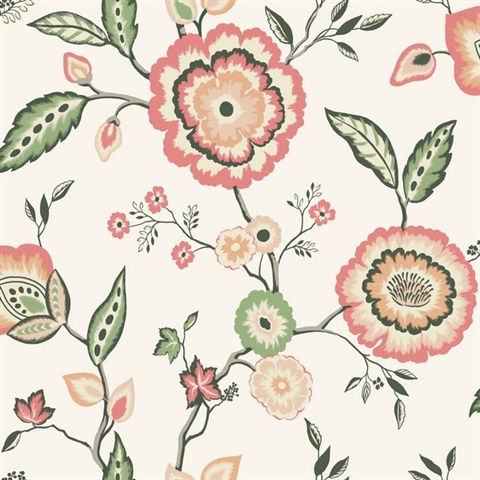 White & Pink Dahlia Blooms Paisley Wallpaper