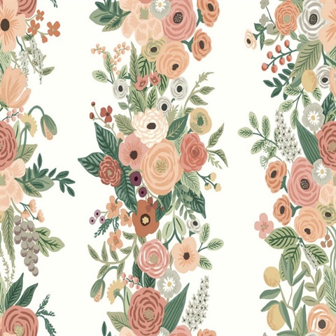 White & Pink Garden Party Vertical Trellis Stripe Wallpaper