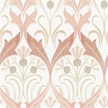 White & Pink Pine Cone Ribbon Damask Wallpaper