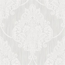 White Raised Large Textured Damask Wallpaper