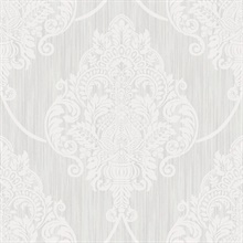 White Raised Large Textured Damask Wallpaper