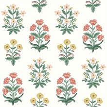 White &amp; Red Mughal Rose Floral Block Print Wallpaper