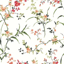 White & Red Painterly Floral & Leaf  Wallpaper