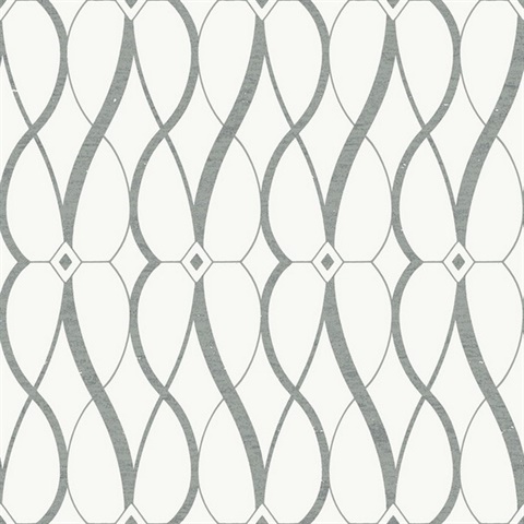 White & Silver Art Deco Geometric Hourglass Wallpaper